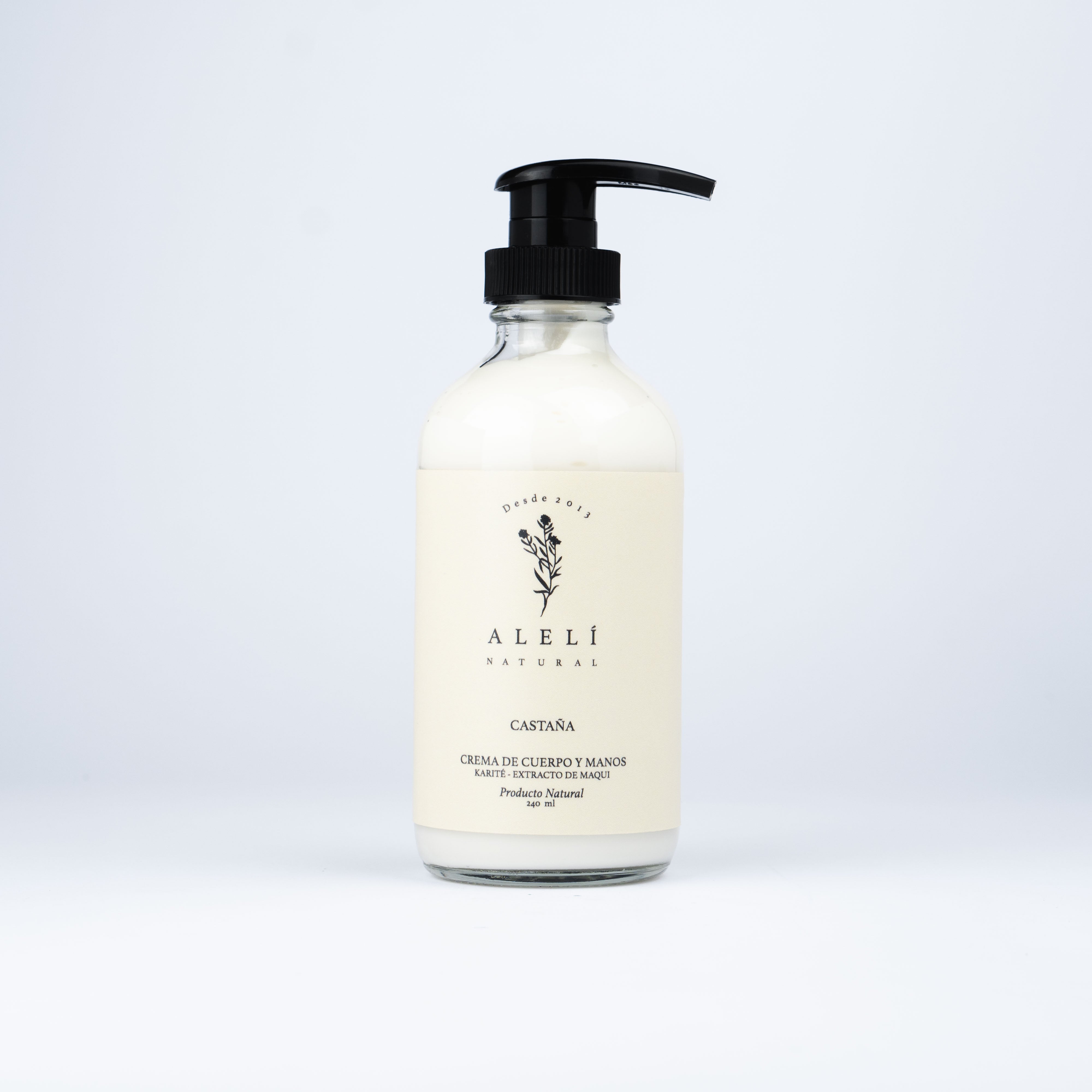 Crema de manos y cuerpo Alelí Natural 100 ml Castaña. Fragancia suave y terrosa con hidratación profunda para todo tipo de piel.