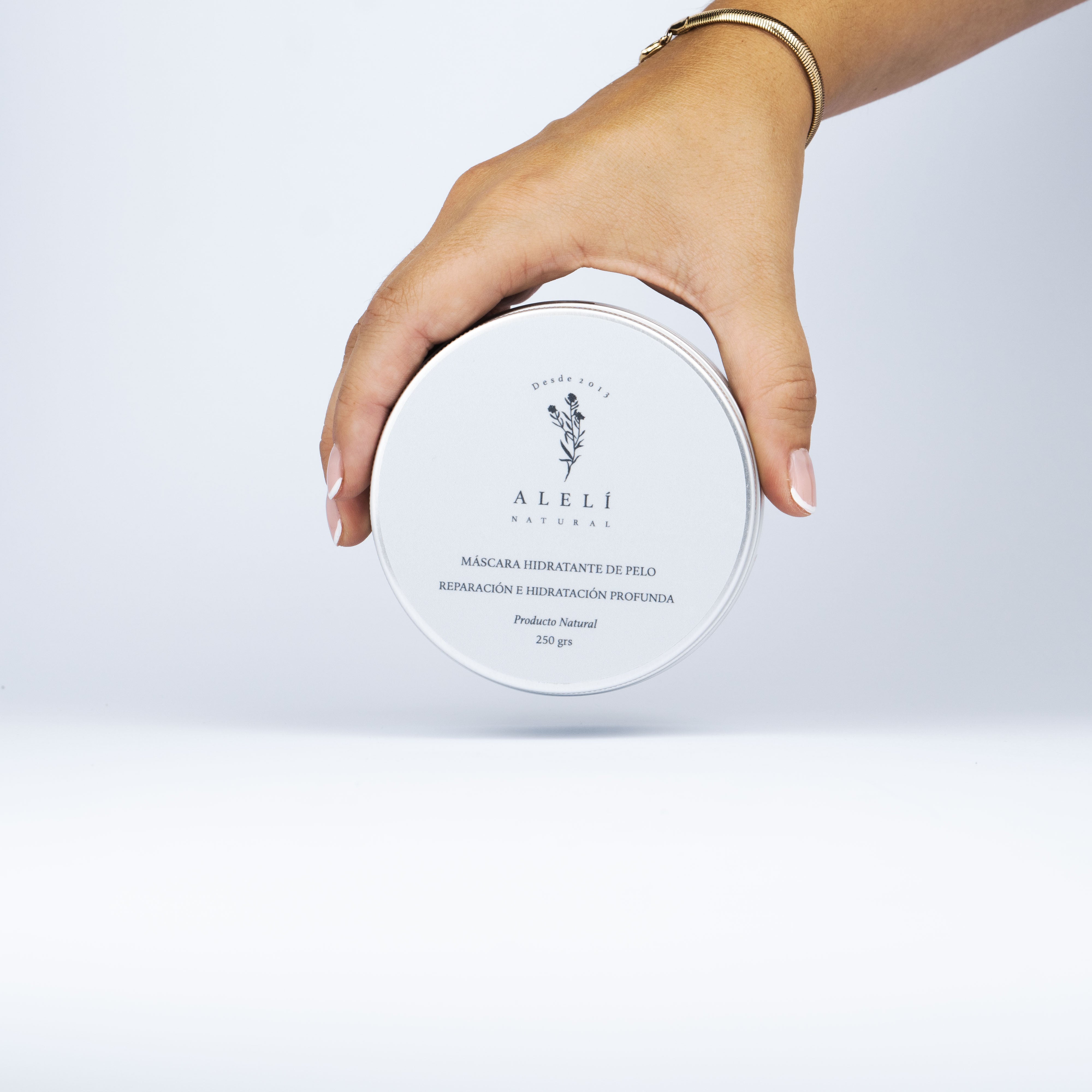 Máscara hidratante de pelo Alelí Natural 250 grs con coco, miel y argán. Nutrición profunda para cabello seco o dañado.