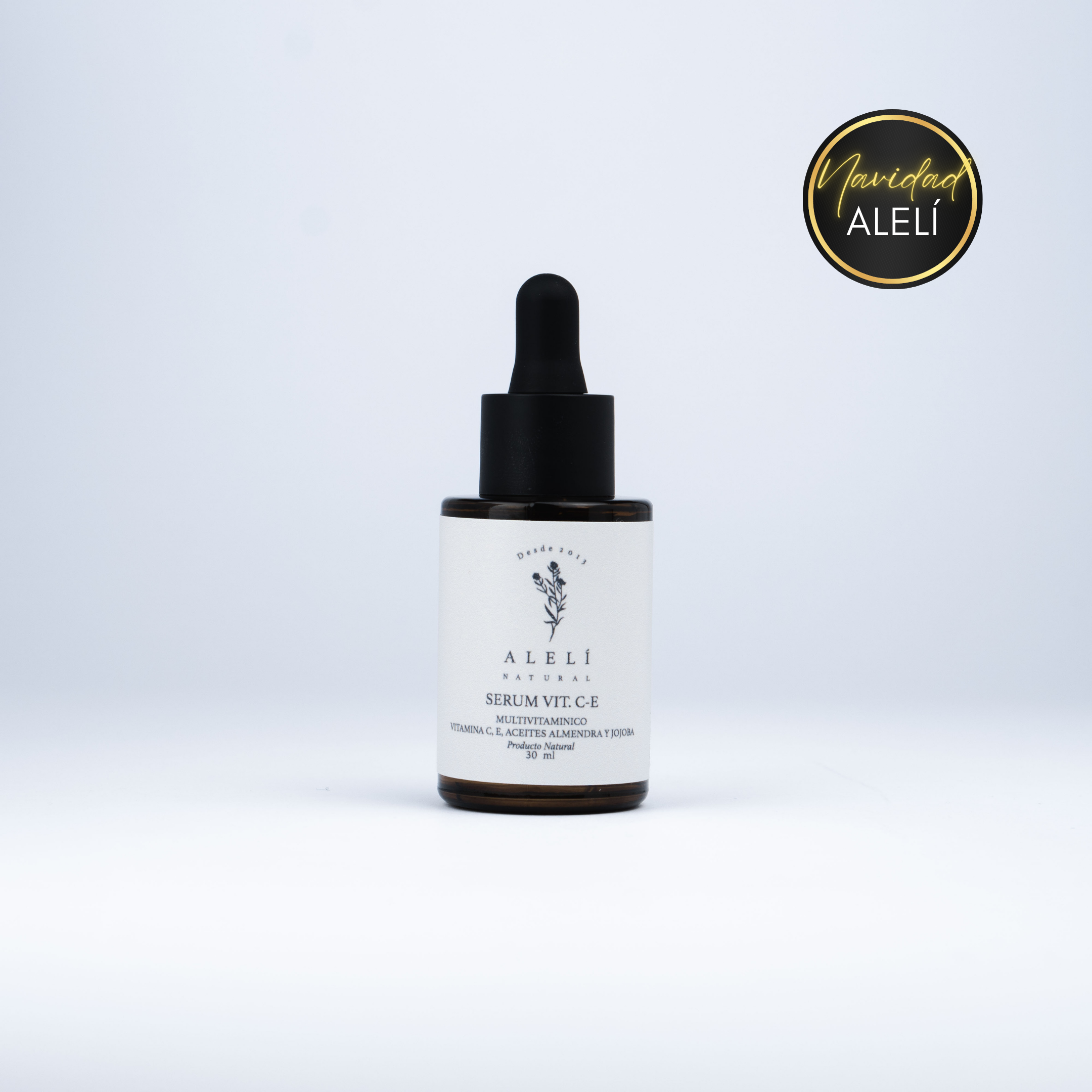 Vista frontal del Sérum Antioxidante con 20% Vitamina C Alelí Natural de 30 ml en envase gotero ámbar. Navidad Alelí 35% Off.