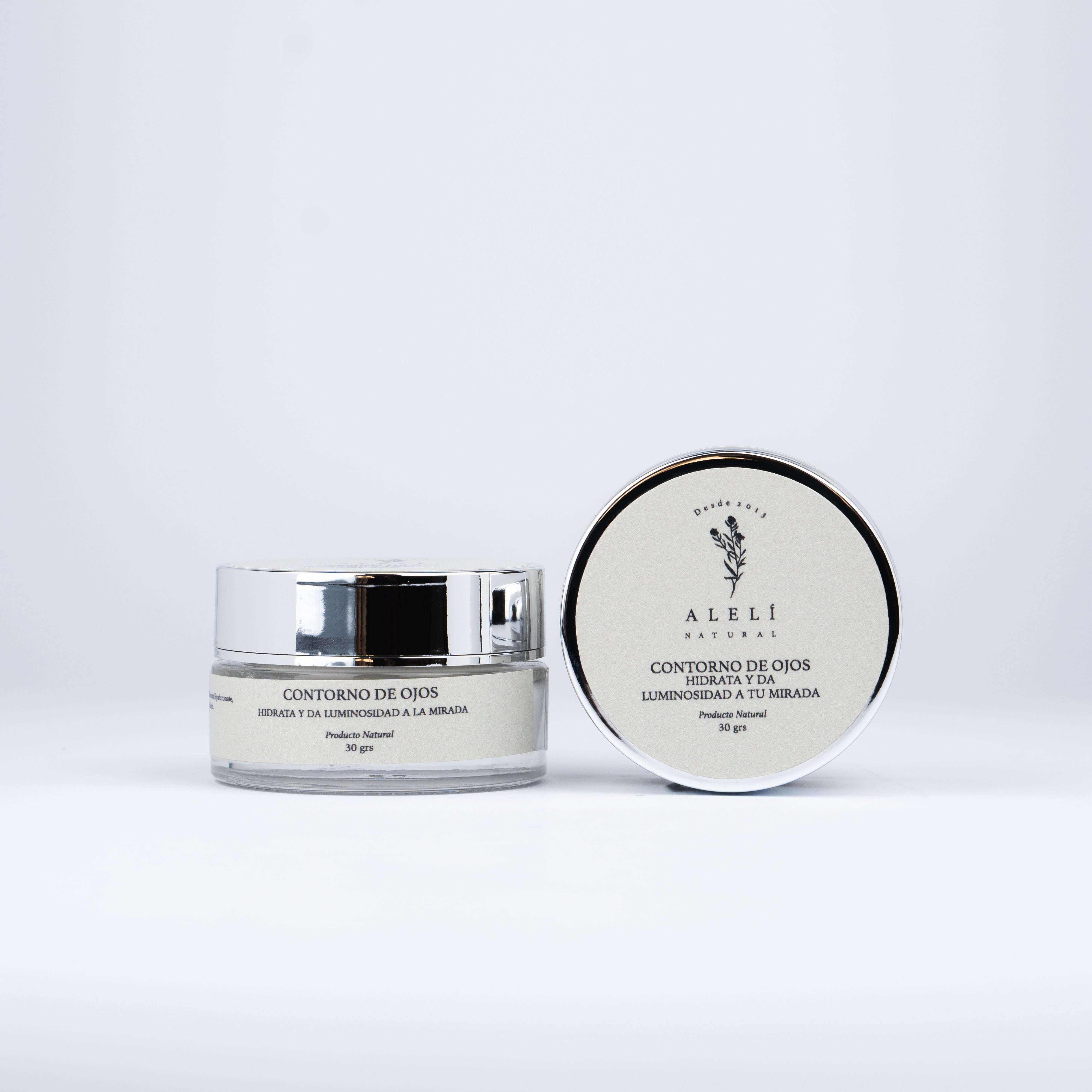 Contorno de Ojos Hidratante Alelí Natural 30 grs con Karité y Ácido Hialurónico. Hidrata, protege y suaviza la piel delicada del ojo.