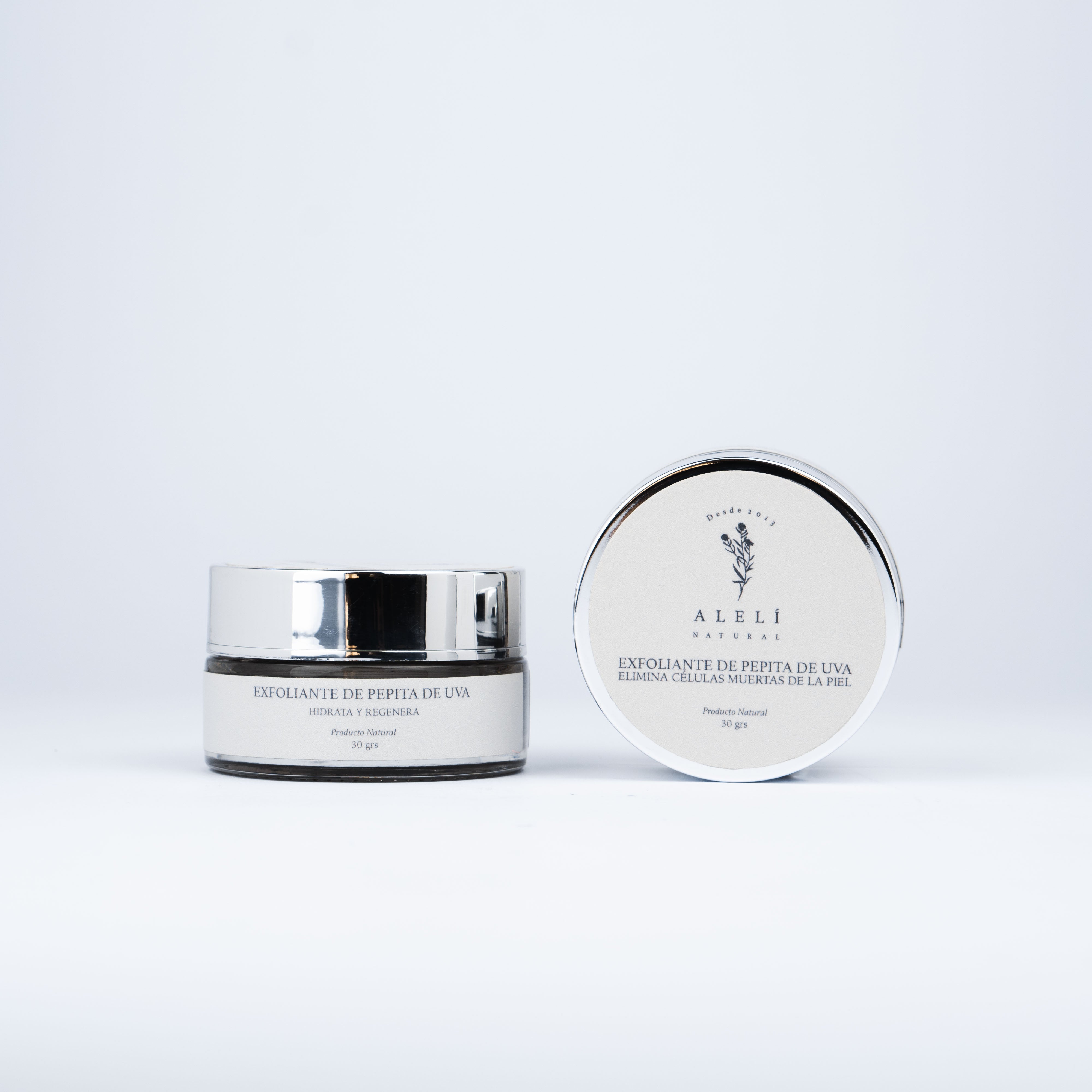 Exfoliante Facial Antioxidante de Pepita de Uva Alelí Natural 30 grs. Limpieza profunda y suave para piel sensible o mixta.