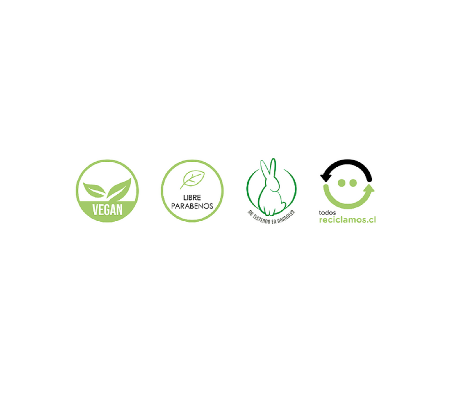 Certificaciones Alelí Natural: Producto vegano, libre de parabenos, no testeado en animales y parte del plan Reciclamos.cl.