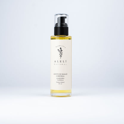 Aceite corporal hidratante de masaje Almendra Vainilla Alelí Natural 100 ml. Nutrición con fragancia dulce y acogedora.
