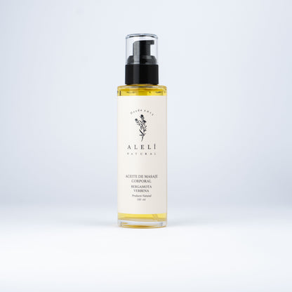 Aceite corporal hidratante de masaje Bergamota Verbena Alelí Natural 100 ml. Revitaliza y alivia tensiones naturalmente.