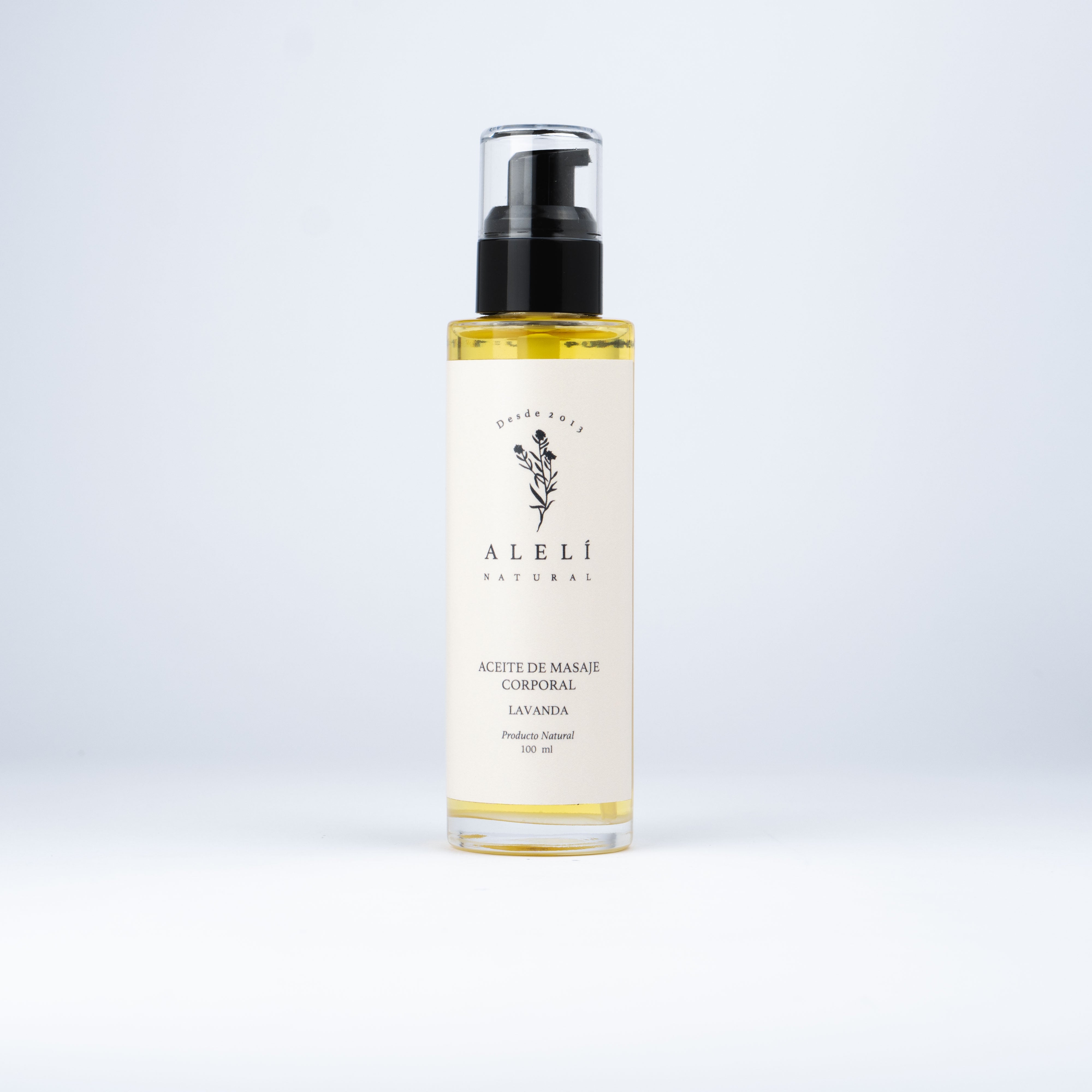 Aceite corporal hidratante de masaje Lavanda Alelí Natural 100 ml. Aroma floral relajante ideal para calmar y descansar.