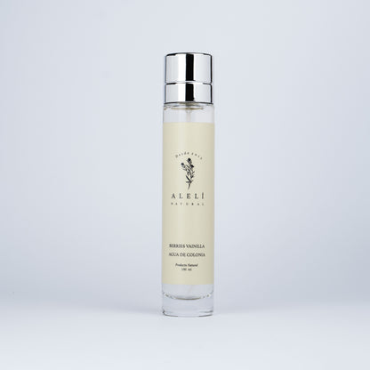 Colonia vegana Alelí Natural 100 ml Berries Vainilla. Fragancia frutal con fondo cálido, suave y envolvente.
