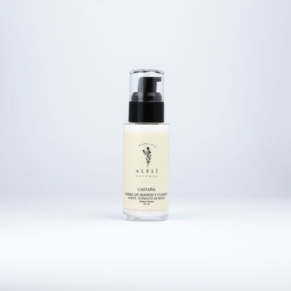 Crema de manos y cuerpo Alelí Natural 50 ml Castaña. Fragancia suave y terrosa con hidratación profunda para todo tipo de piel.