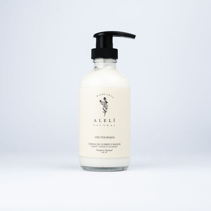 Crema de manos y cuerpo Alelí Natural 100 ml Frutos Rojos. Aroma dulce y frutal que revitaliza y cuida intensamente la piel.