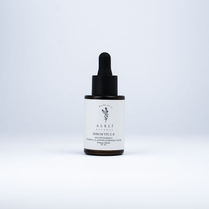 Vista frontal del Sérum Antioxidante con 20% Vitamina C Alelí Natural de 30 ml en envase gotero ámbar.